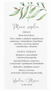 Botaniczne Menu weselne, karta drinków, 9x20 cm