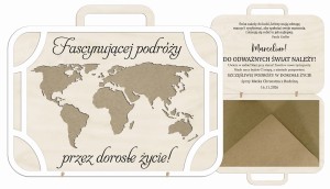 Kartka na 18 PREZENT walizka URODZINY OSIEMNASTKA pudełko na pieniądze