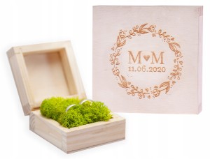 Rustykalne pudełko na obrączki grawer mech G31
