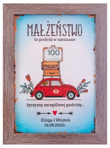 Ramka banknoty samochód czerwony ślub 21x30