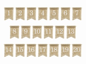 Jutowe numery na stoł, biały, 7x10,5cm (1 op. / 20 szt.) 