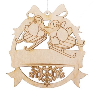 BOMBKA z imieniem drewniana na choinkę PINGWINY